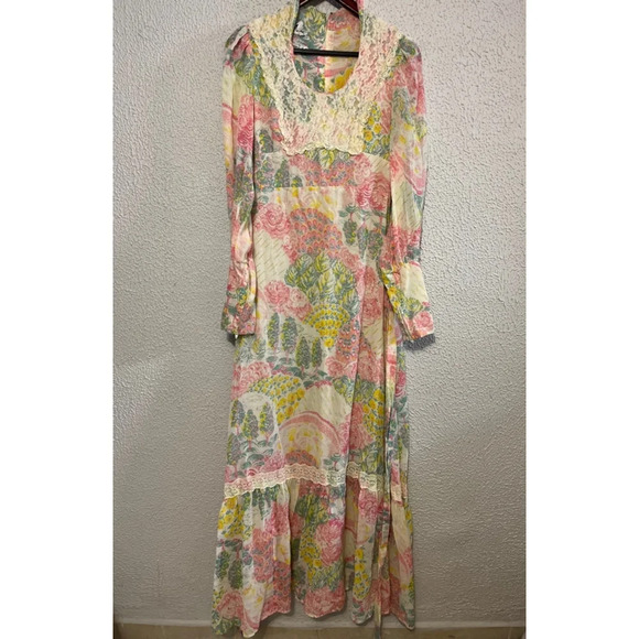 Vtg Act Saks Fifth Avenue Young Dimensions Prarie Fairycore Pastel Maxi Dress - Picture 2 of 11